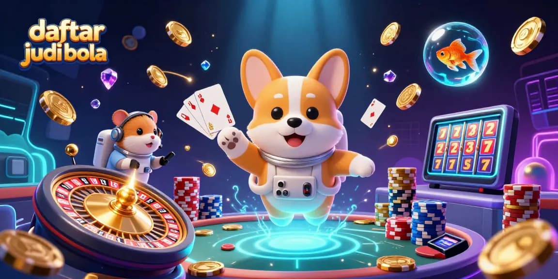 Place bets and spin in a lively space casino with daftar judi bola elements, showcasing thrilling gaming action.