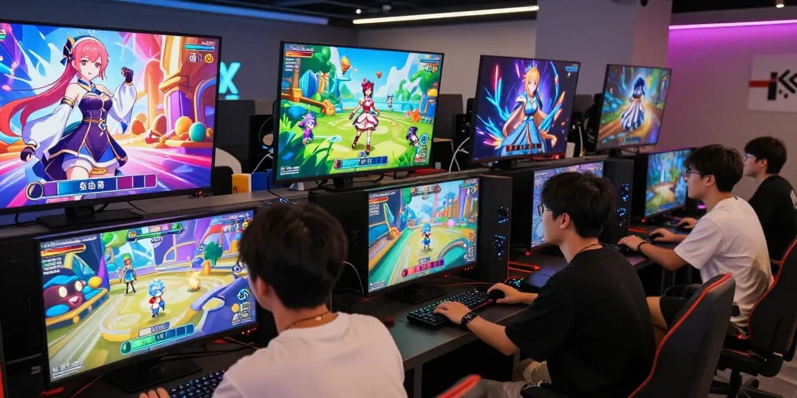 Players enjoying an exciting ecchi game in a vibrant gaming lounge.