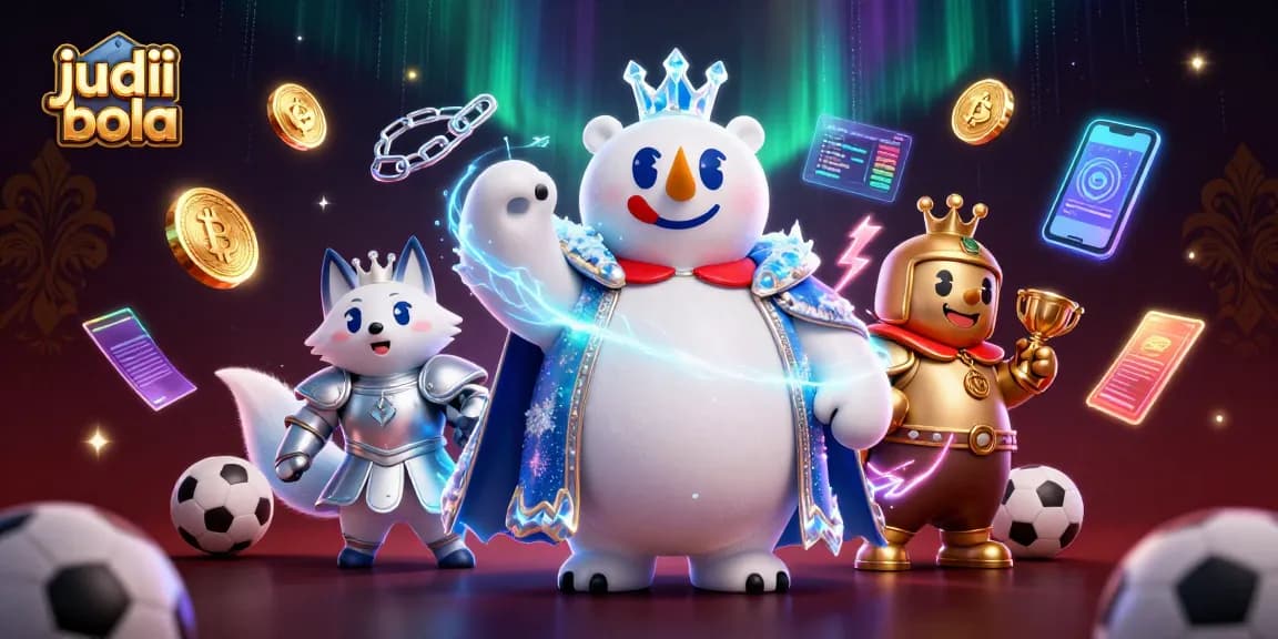 Bet on judi bola with our polar bear king and snow fox in an energetic 3D illustration.