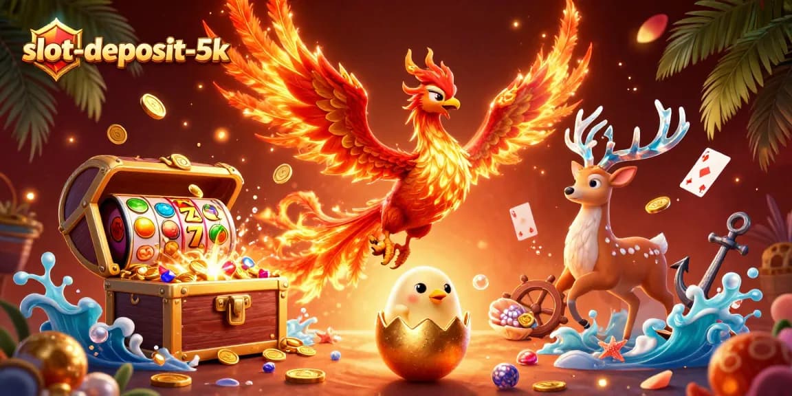 Experience the thrill of slot-deposit-5k with vibrant phoenix and magical elements amidst spinning reels.