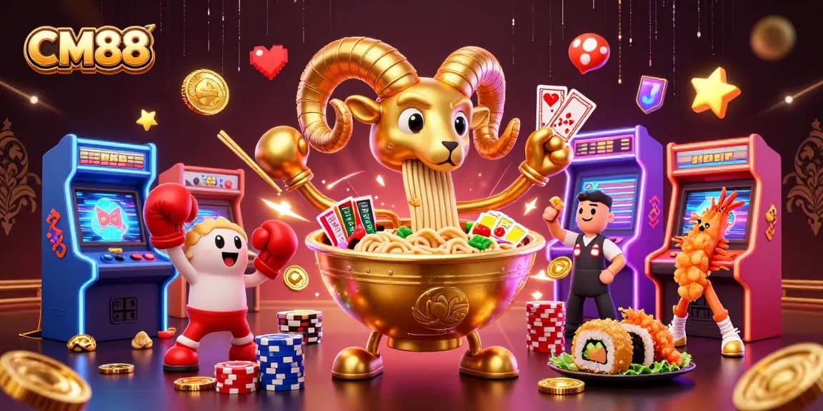Experience thrilling gameplay at CM88 with a vibrant scene showcasing unique 3D characters and dynamic casino elements.