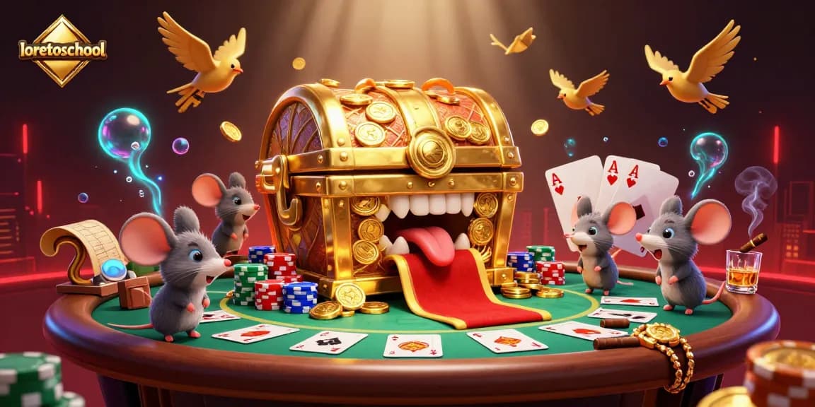 Simplify gambling with loretoschool's vibrant treasure-filled casino illustration, showcasing interactive poker excitement.