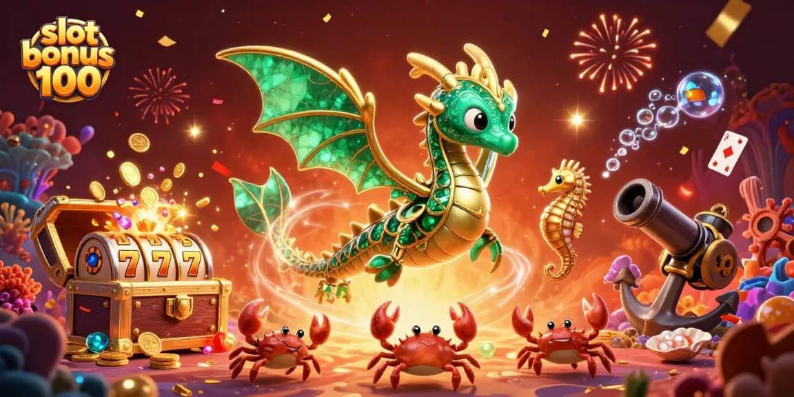 Experience the thrill of winning with slot bonus 100, showcasing vibrant 3D illustrations from an exciting casino environment.