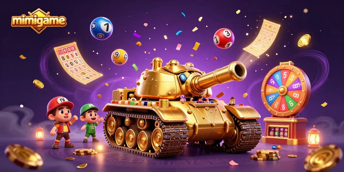 Experience the thrill of mimigame with a dynamic 3D illustration showcasing vibrant casino elements.