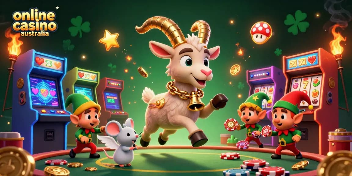 Experience the thrilling atmosphere of an online casino Australia with a festive Krampus character in 3D.