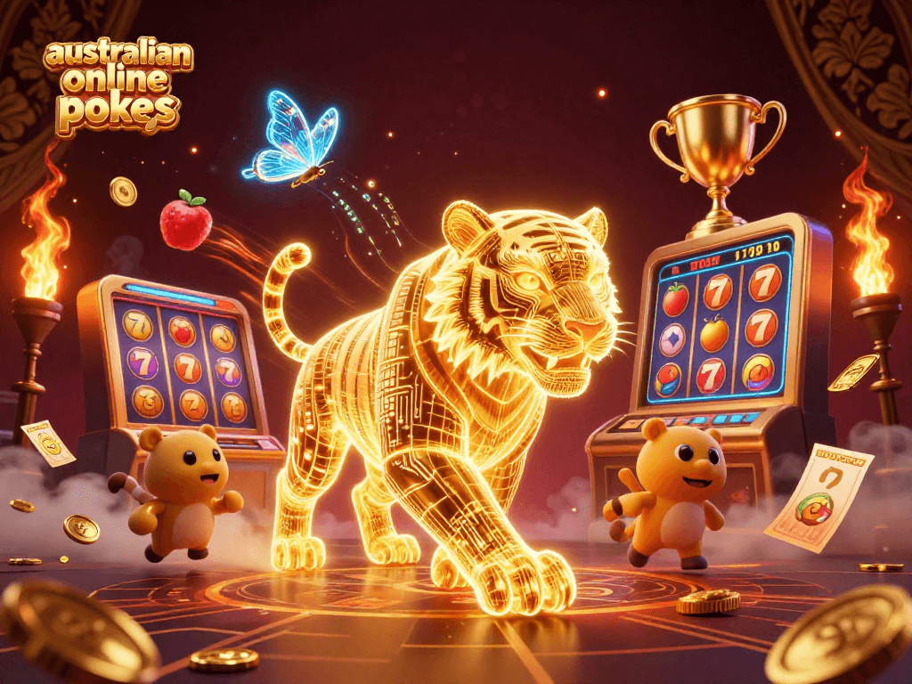 Experience thrilling australian online pokies action in a dynamic 3D casino landscape.