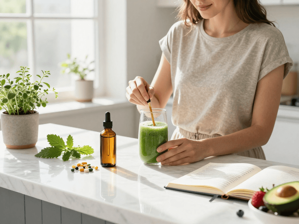 Cookies vape pen among organic CBD oil and natural ingredients in a bright kitchen wellness scene promoting wellness.
