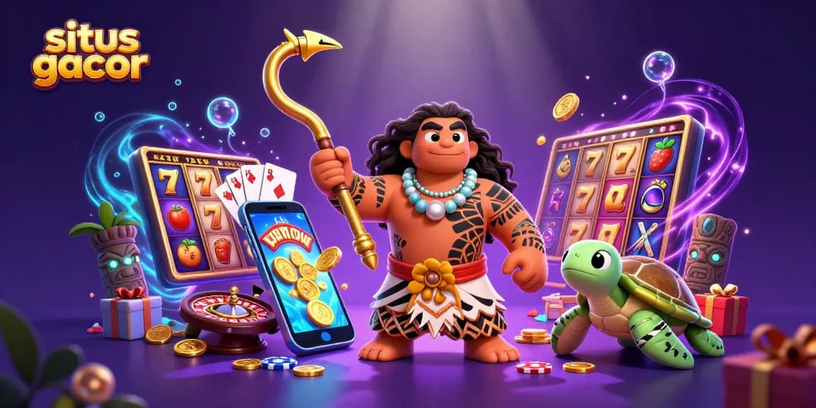 Situs gacor engaging players with vibrant 3D scene of a demigod hawk, slot game elements, and tiki magic.