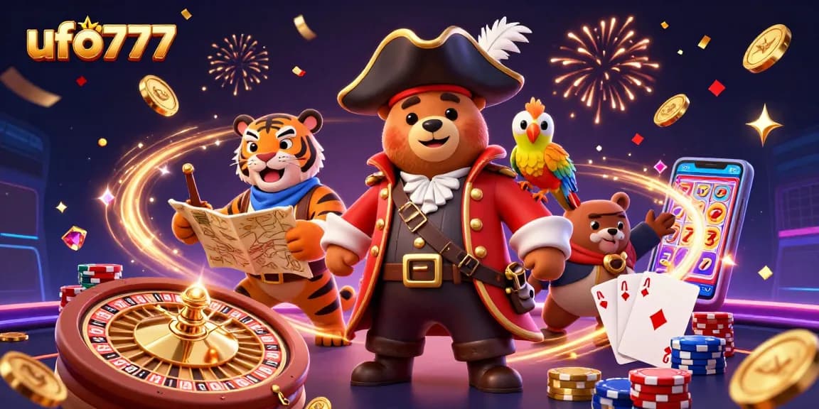 Experience thrilling gameplay with ufo777, featuring a pirate bear and treasure in a vibrant casino