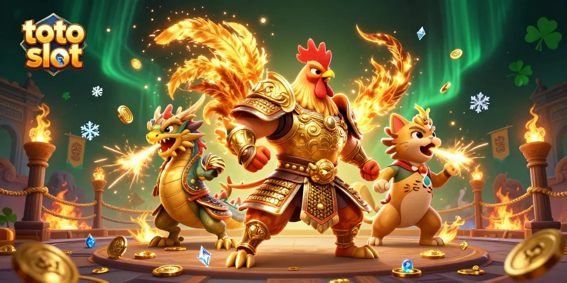 Experience thrilling action with toto slot in this vibrant 3D illustration of warriors and symbols.