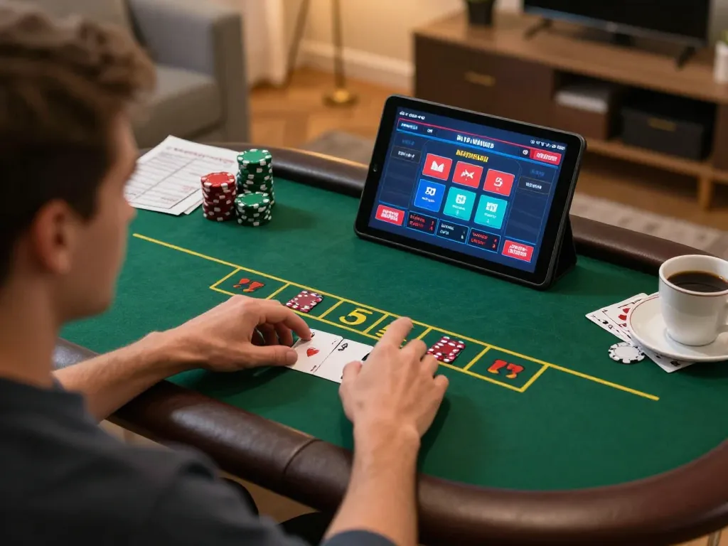 Player engaging in poker via tablet showcasing strategic moments and excitement with m118 action.