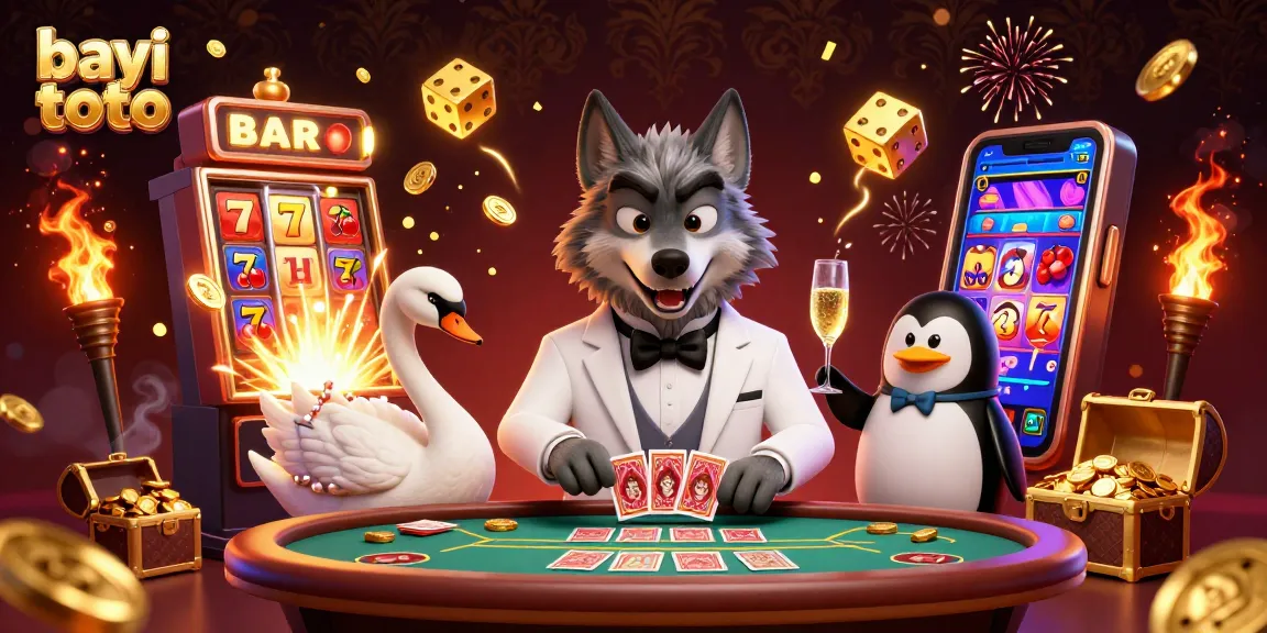 Experience gaming excitement with bayi toto at a lavish casino scene featuring iconic characters and symbols.