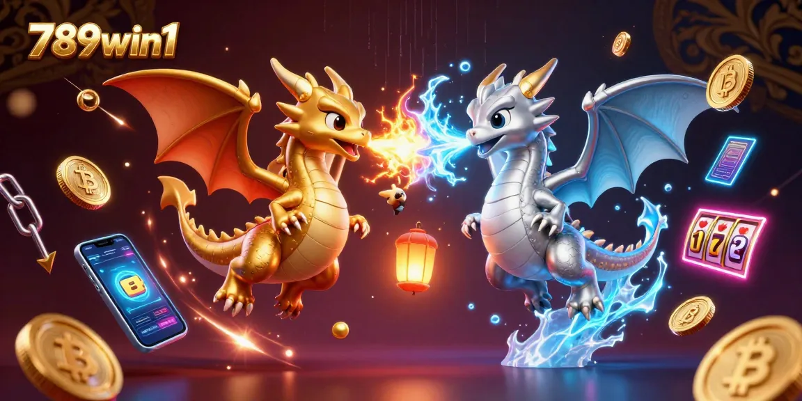 Engage in thrilling gameplay at 789win1 with fiery and icy dragon battles in a vibrant casino scene.