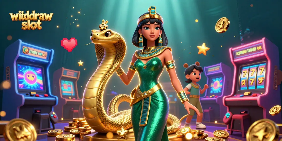 Experience thrill and adventure in the vibrant art scene showcasing withdraw slot with 3D characters and casino elements
