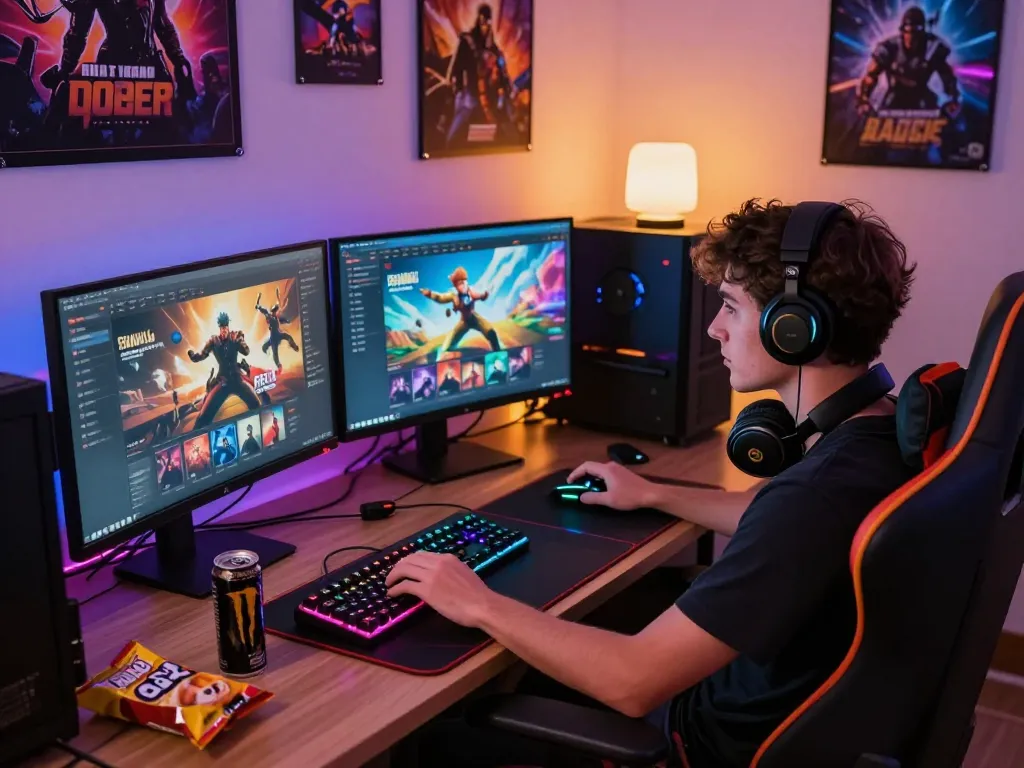 Engaging adult game experience with vibrant gaming setup and multiple game displays.