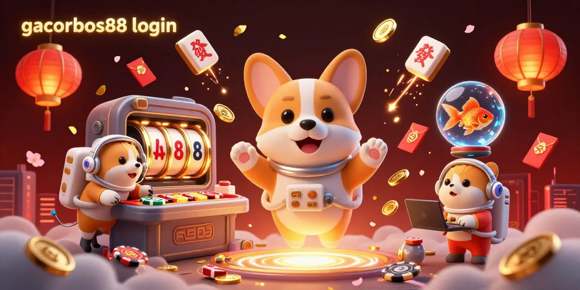 Enjoy the excitement of gacorbos88 login as the astronaut corgi spins slot reels in a vibrant casino.