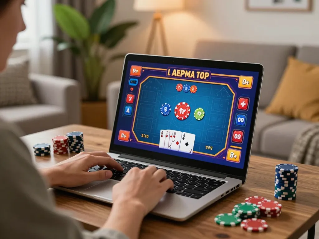 Player engaged in online poker on OK789 from a cozy home setup, showcasing gaming strategies and enjoyment.