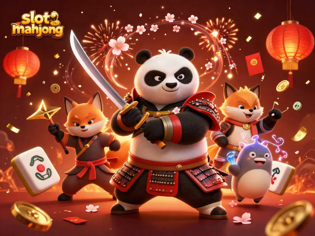 Permainan slot mahjong dengan karakter panda samurai dan rubah ninja, meraih kemenangan besar.