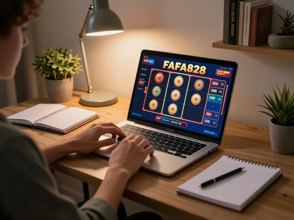 Player engaged with online slot games on FAFA828, focused on winning strategies in a cozy home setting.