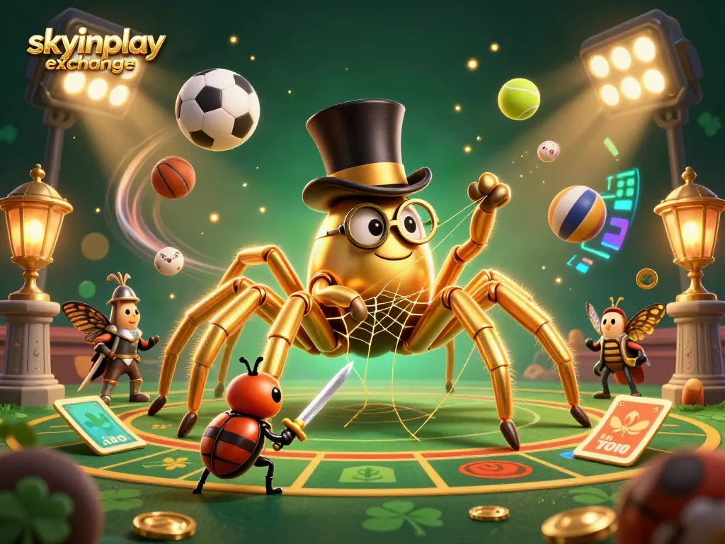 Engage in the skyinplay exchange with a dynamic casino-themed 3D illustration showcasing vibrant characters and exciting betting elements.