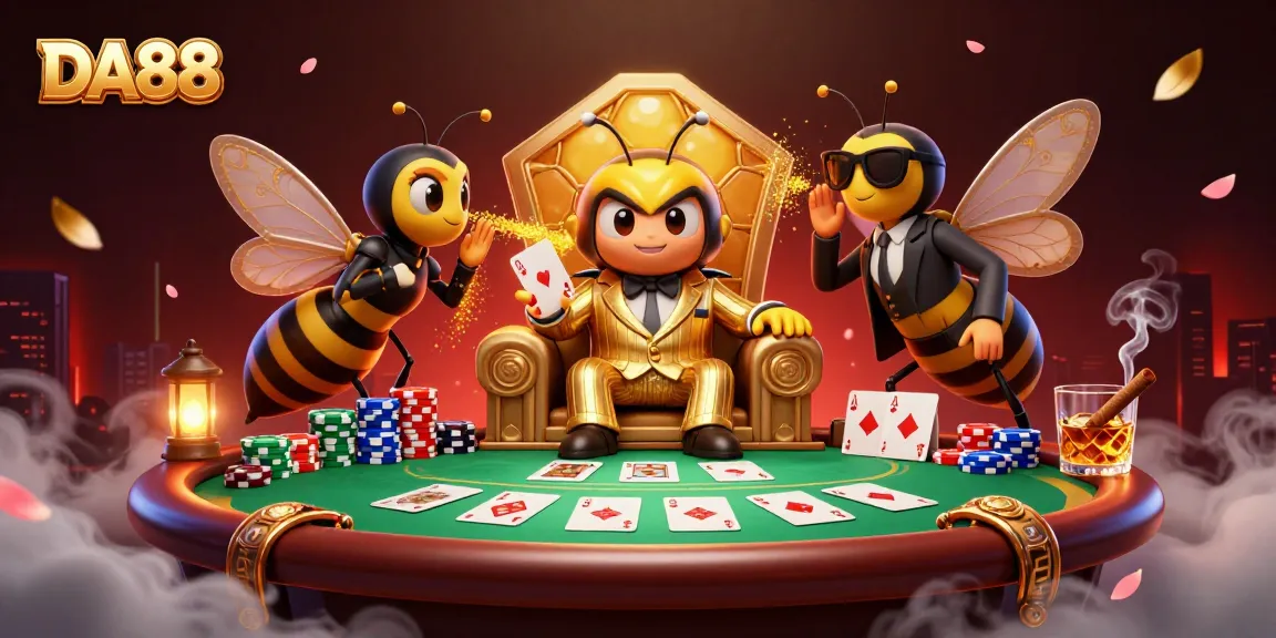 DA88 enhances poker excitement in a vibrant casino scene featuring unique characters and rich details.