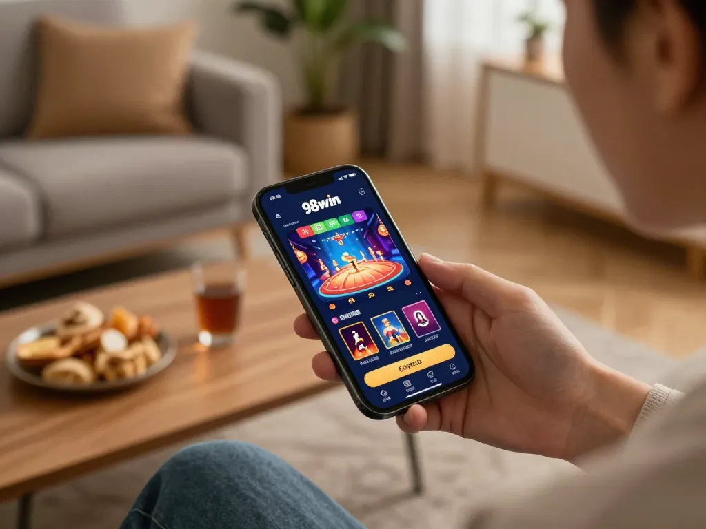 Engaging gameplay on app 98win shown on smartphone, illustrating online casino experience.