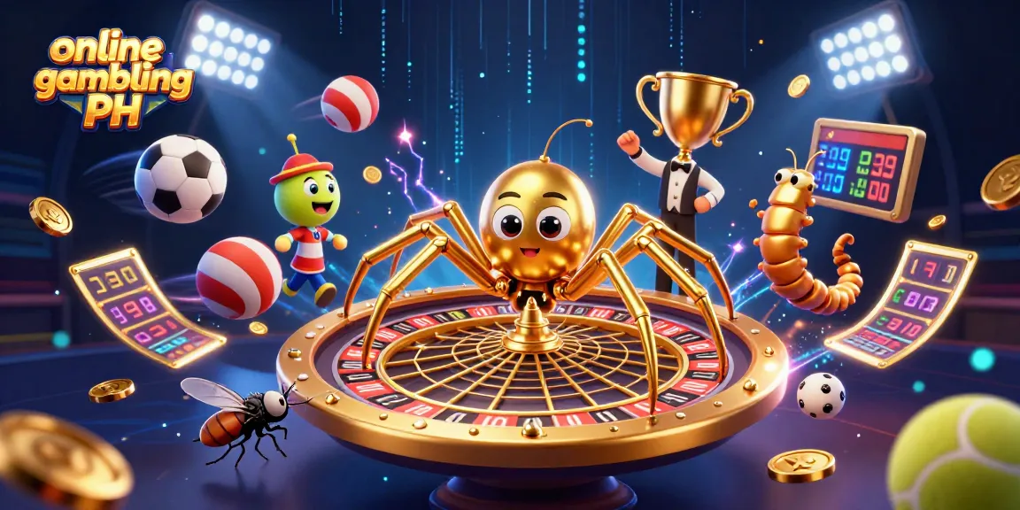 Engaging scene of online gambling PH with a golden spider managing bets alongside game elements.