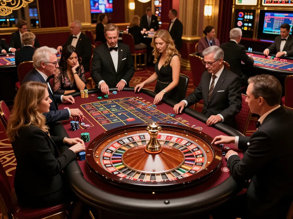 Experience the excitement of roulette gameplay at TR88 casino with players engaged and croupier spinning wheel.