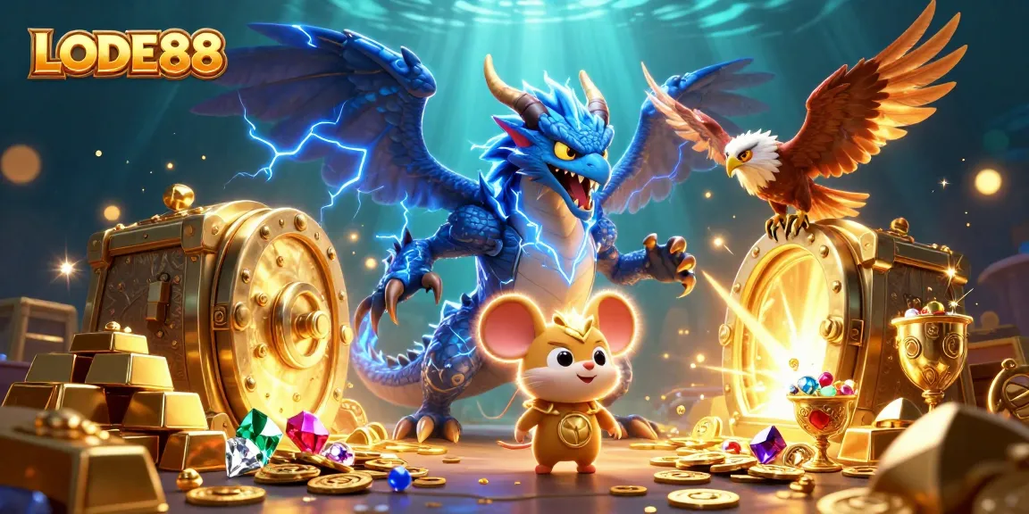Win big at LODE88 with a dynamic 3D scene showcasing thrilling gaming elements.