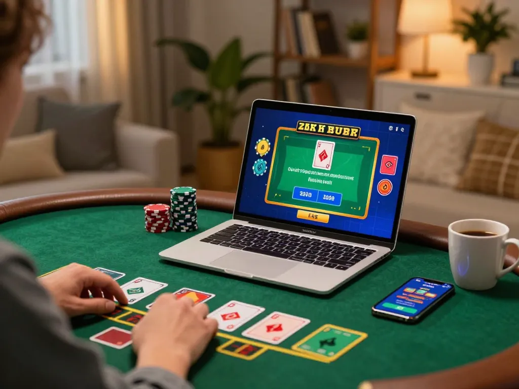 Engaging in a thrilling cm88 live dealer blackjack game from a cozy home gaming setup.