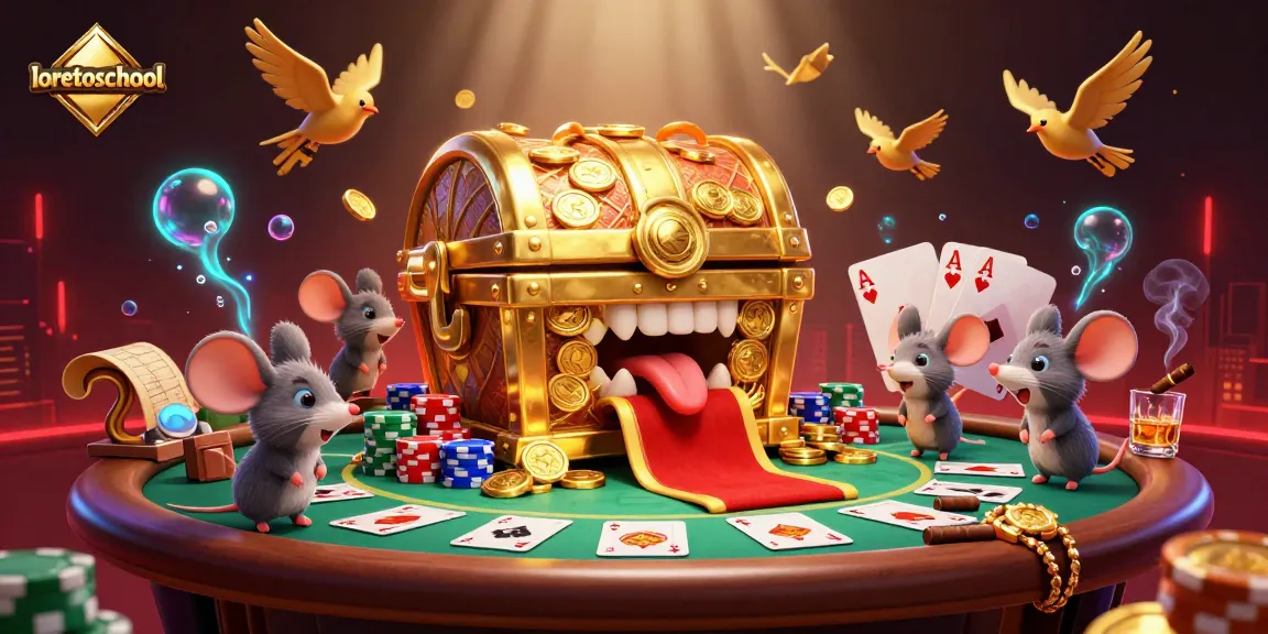 Simplify gambling with loretoschool's vibrant treasure-filled casino illustration, showcasing interactive poker excitement.