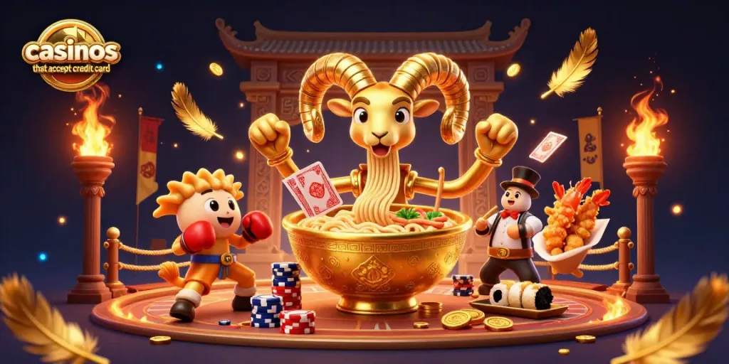 Engage with exciting games at casinos that accept credit card, featuring dynamic characters and vibrant elements.