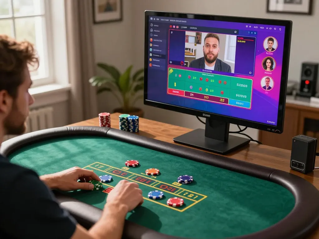 Pemain Ulat123 terlibat dalam permainan blackjack online, menampilkan interaksi dealer langsung dan gameplay yang mendebarkan.