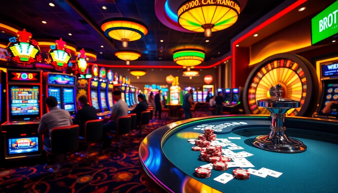 Play exciting slots at Bro138's premium gaming platform with vibrant machines and enthusiastic players.