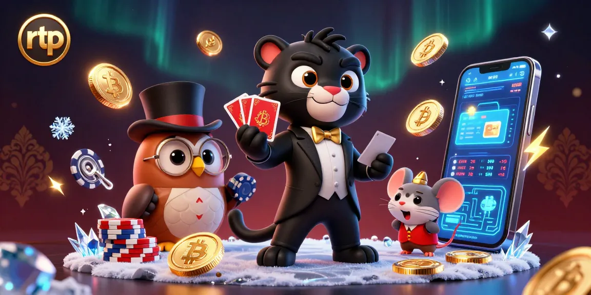 Play and win with rtp in a vibrant casino scene featuring stylish characters and crypto elements.