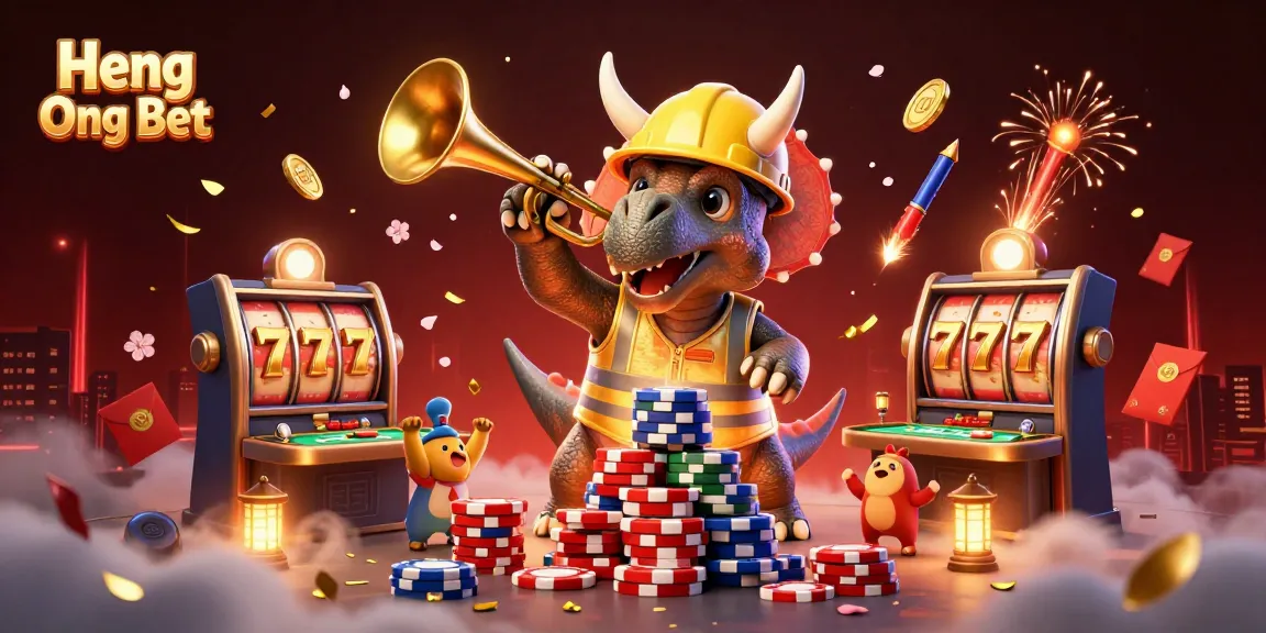 Engage with Heng Ong Bet's dynamic casino scene featuring animated characters and glowing gaming elements.