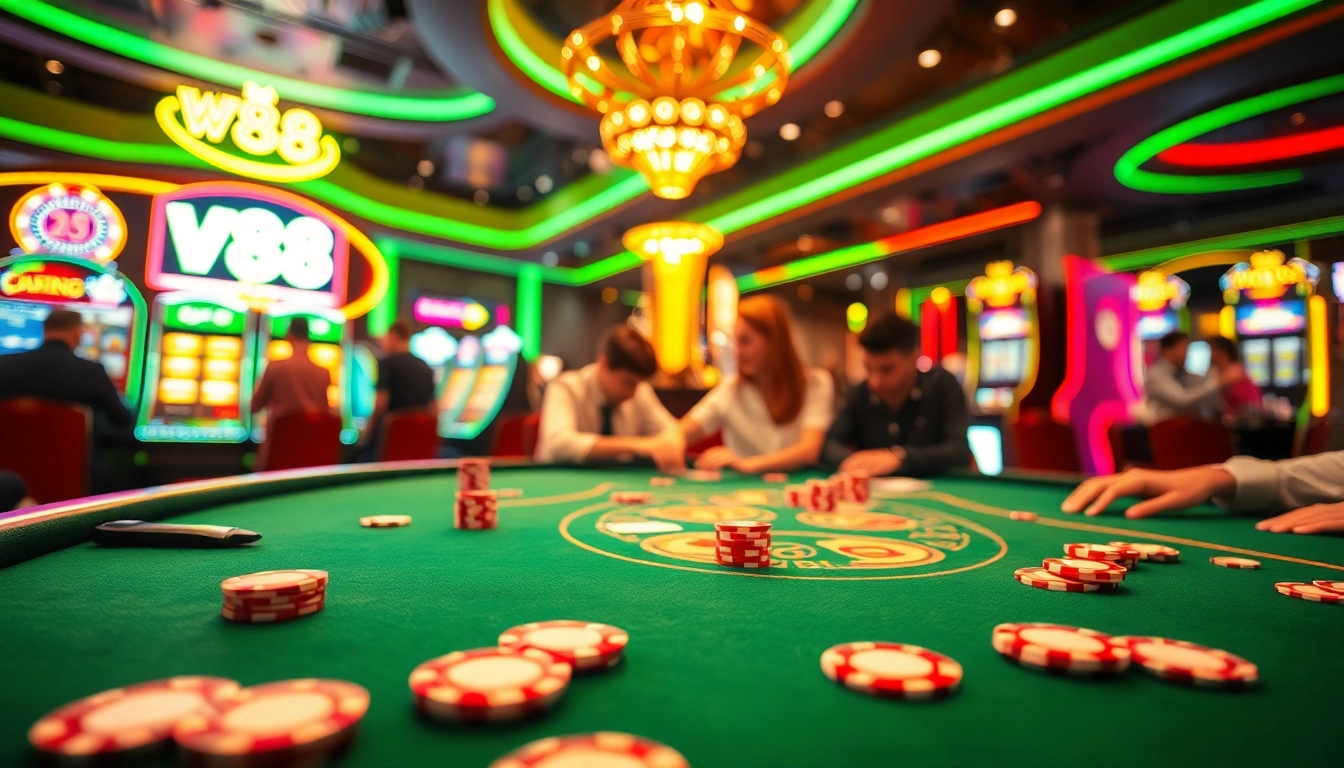 Engage with vibrant w88-themed casino poker action and lively atmosphere.