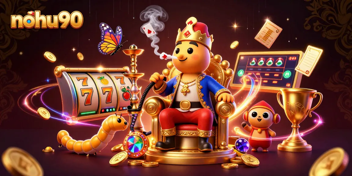 Experience nohu90 with this vibrant 3D illustration showcasing dynamic slot gaming elements.