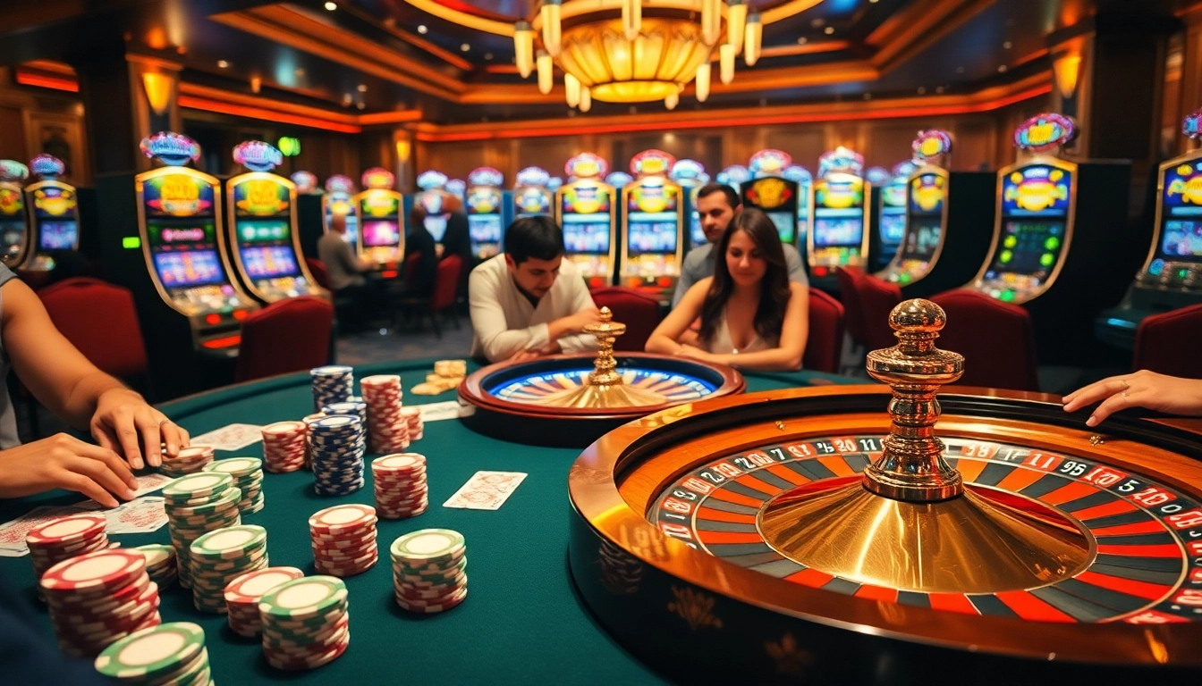 Players enjoying a thrilling poker game at MM88 COM casino, featuring vibrant chips and cards.