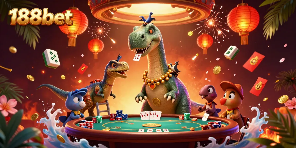 Experience thrilling gameplay at 188bet, featuring lively poker action and vibrant casino elements.