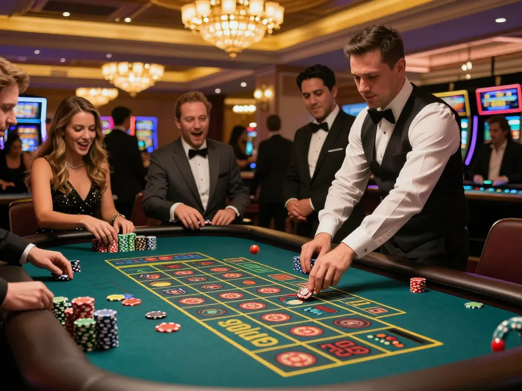 Players engaging at a vibrant roulette table, experiencing SC88's thrilling casino atmosphere.