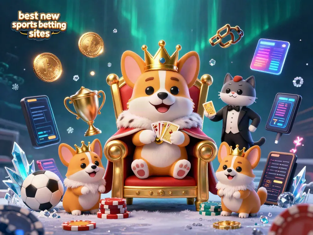 Engage with the best new sports betting sites in a vibrant 3D scene with a royal corgi and betting elements.