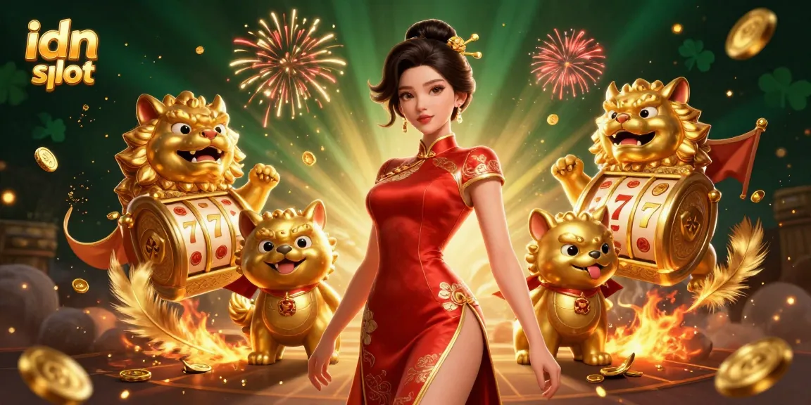 Experience thrilling wins with idn slot in an exciting casino-themed illustration featuring a glamorous character.