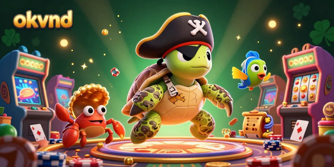 Bet on thrilling adventures with okvnd as our pirate turtle and friends discover treasures in this dynamic casino scene.