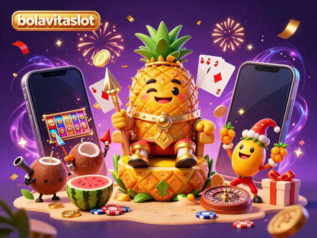 Engage with bolavitaslot in a vibrant beach casino with gold coins and slot games.