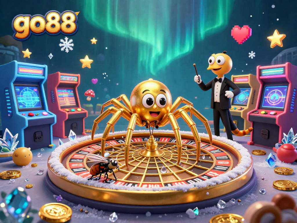 Bet with go88 at a vibrant casino scene featuring a golden spider and dynamic game elements.