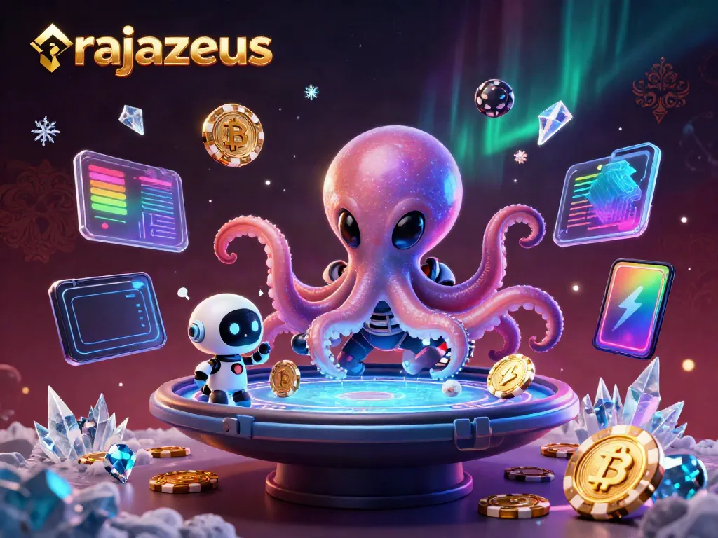 Permainan slot RajaZeus dengan alien dan robot, meriah penuh aksi.