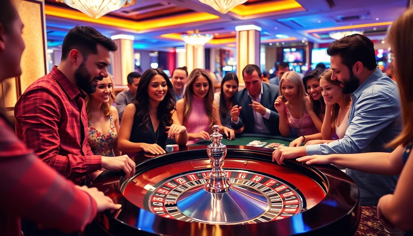 Berpartisipasi dalam permainan casino bbni4d dengan pemain antusias di meja roulette yang mewah.