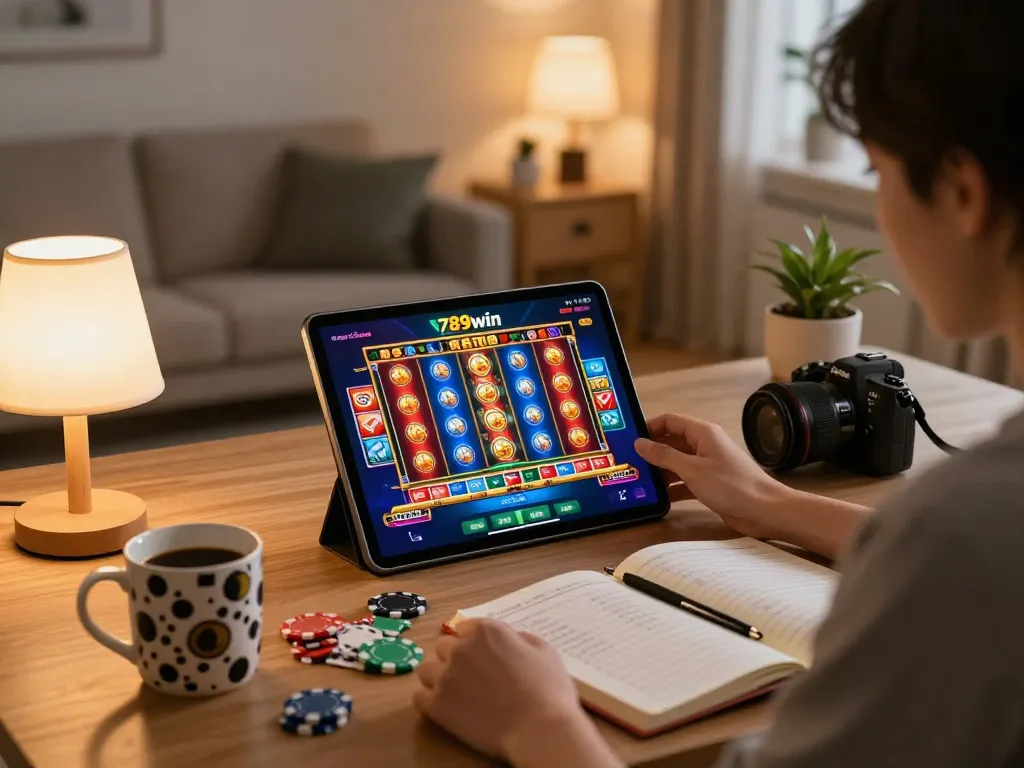 The app 789win offers a vibrant gaming experience on a cozy tablet at home.
