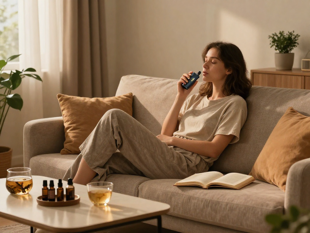 Experience the pure benefits of the 10/10 boys 2000mg vape for natural wellness in a serene home setting.